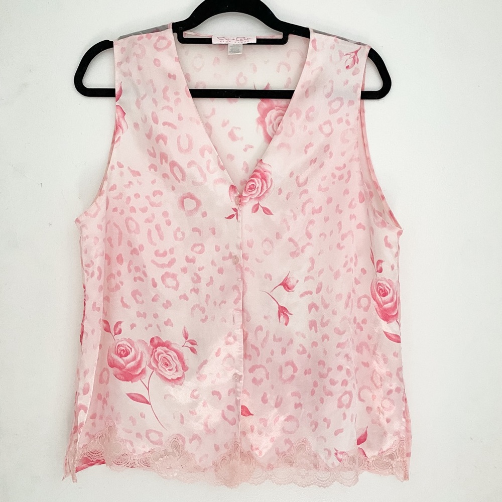 Oscar dela Renta Vintage 90s Pink Label Floral Lace Lingerie Silk